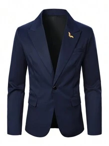 Calvornis 男士鳥刺繡槍領單排扣時尚西裝外套和褲套裝 - 藏蓝色 - 查看 3