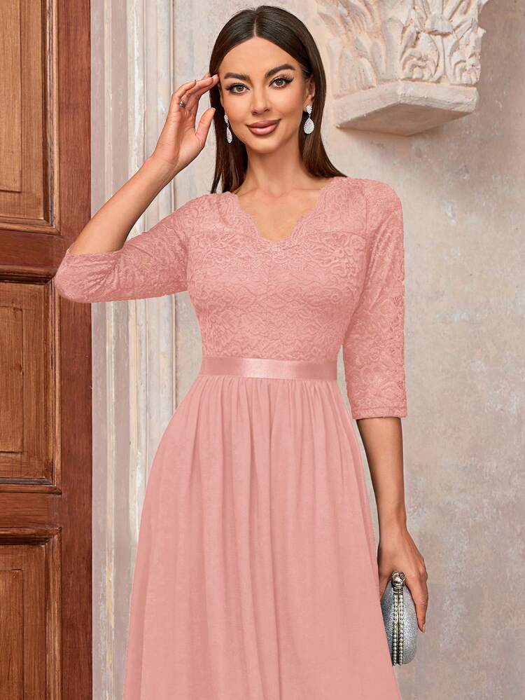 MIUSOL Conjunto de corsé con encaje floral y falda acampanada de gasa, para fiesta y baile