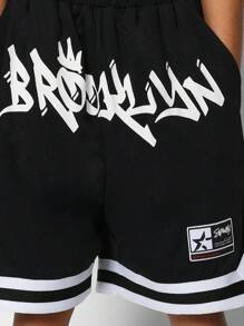 SUMWON Tween Girl Mesh Short With Front Print - Black - View 3