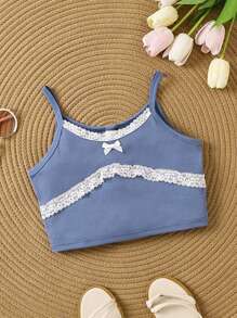 Tween Girl Lace Trim Dusty Blue Camisole Bra