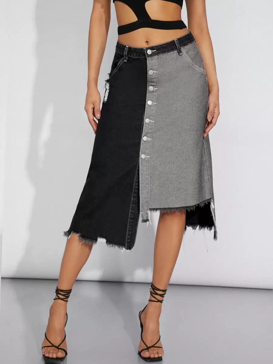 Denimoi Gonna di jeans asimmetrica e colorblock per estate