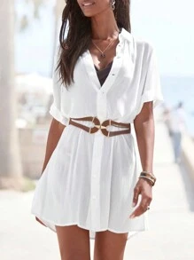 Breezaya Vestido de estilo camisa unicolor para mujer para el verano