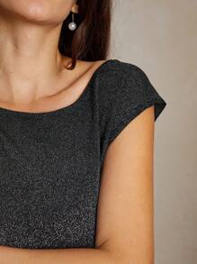 Anewsta Sexy And Slim Fit Women Short Top With Design Sense, Open Back And Slim Fit Shoulder Short Sleeve T-Shirt - Black - View 4