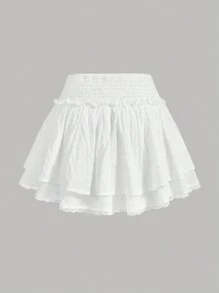 SHEIN MOD Women High Waisted Multi-Layered Ruffle Pleated Skirt With Versatile Style - White - View 2