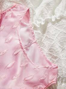 SHEIN Young Girl's Cold Shoulder Textured Top And Skirt Set - Baby Pink - View 6