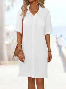 Breezaya Vestido de estilo camisa unicolor para mujer para el verano