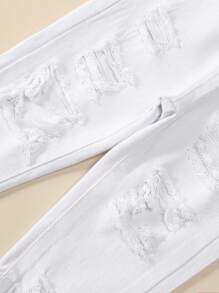 Baby Girl Street Cool Ripped Distressed Loose Fit Comfortable Denim Water-Washed Wide Leg Pants - White - View 6