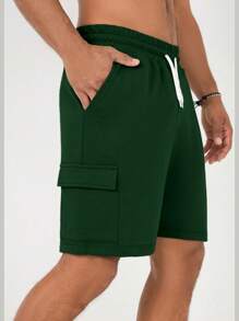 RueChic Men Solid Color Drawstring Shorts With Pockets For Summer - Green - View 5