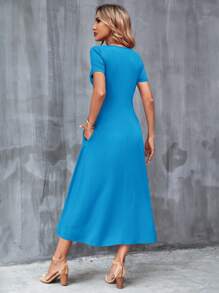 SHEIN Clasi Vestido largo de línea A para mujer unicolor con vuelo - Azul menta - Ver 2
