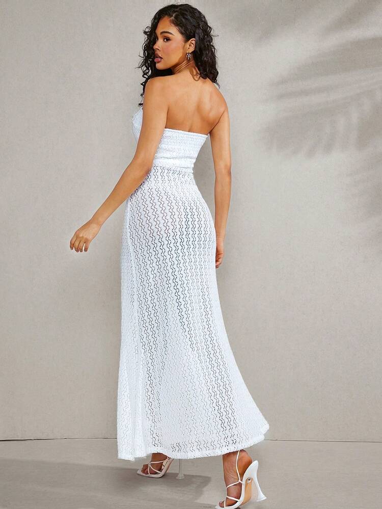 Vacation Pointelle Knit Split Thigh Tube Dress