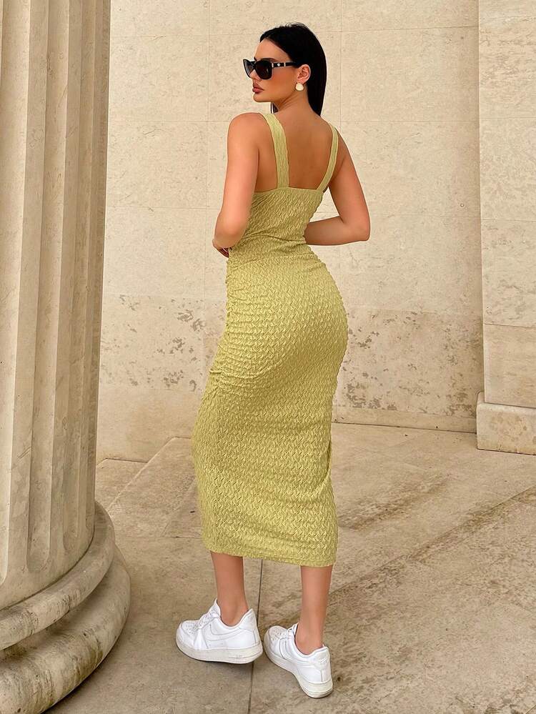 Women Summer Knitted Halter Dress With Twist And Hollow Out Detail On Chest