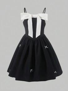 Vestido de alças com laço bonito para adolescente, adequado para o verão