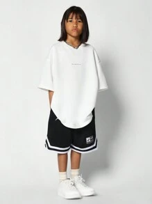 SUMWON Tween Girl Mesh Short With Front Print - Black - View 2