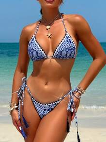 Swim Vcay 夏季海滩女士复古印花两件套比基尼套装