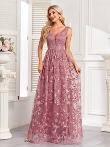 Đầm dạ hội không tay đính sequin và thêu, đầm dạ hội trang trọng, đầm thanh lịch dành cho nữ, thích hợp cho các buổi dạ tiệc, đám cưới, lễ tốt nghiệp, tiệc gala và các dịp khác. - Bụi hồng - Xem 3