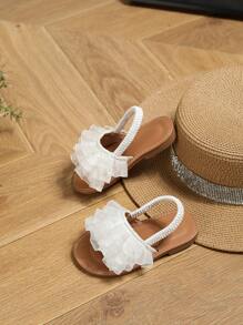 Girls" Spring/Summer Daily Fashion Mesh Cute Sandals, Toddler Slip-On Anti-Slip Soft Bottom Beach Shoes - White - View 2
