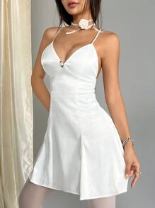 SHEIN Unity Elegant A-Line Floral 3D Design Spaghetti Strap Dress For Wedding, Photoshoot Or Date