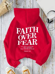 INAWLY Sudadera con capucha casual y simple para mujer con estampado de lema: "LA FE POR ENCIMA DEL MIEDO, EL SEÑOR ESTÁ DE MI LADO, NO TEMERÉ, ¿QUÉ PUEDE HACERME EL HOMBRE? SALMOS 118: 6", de manga larga