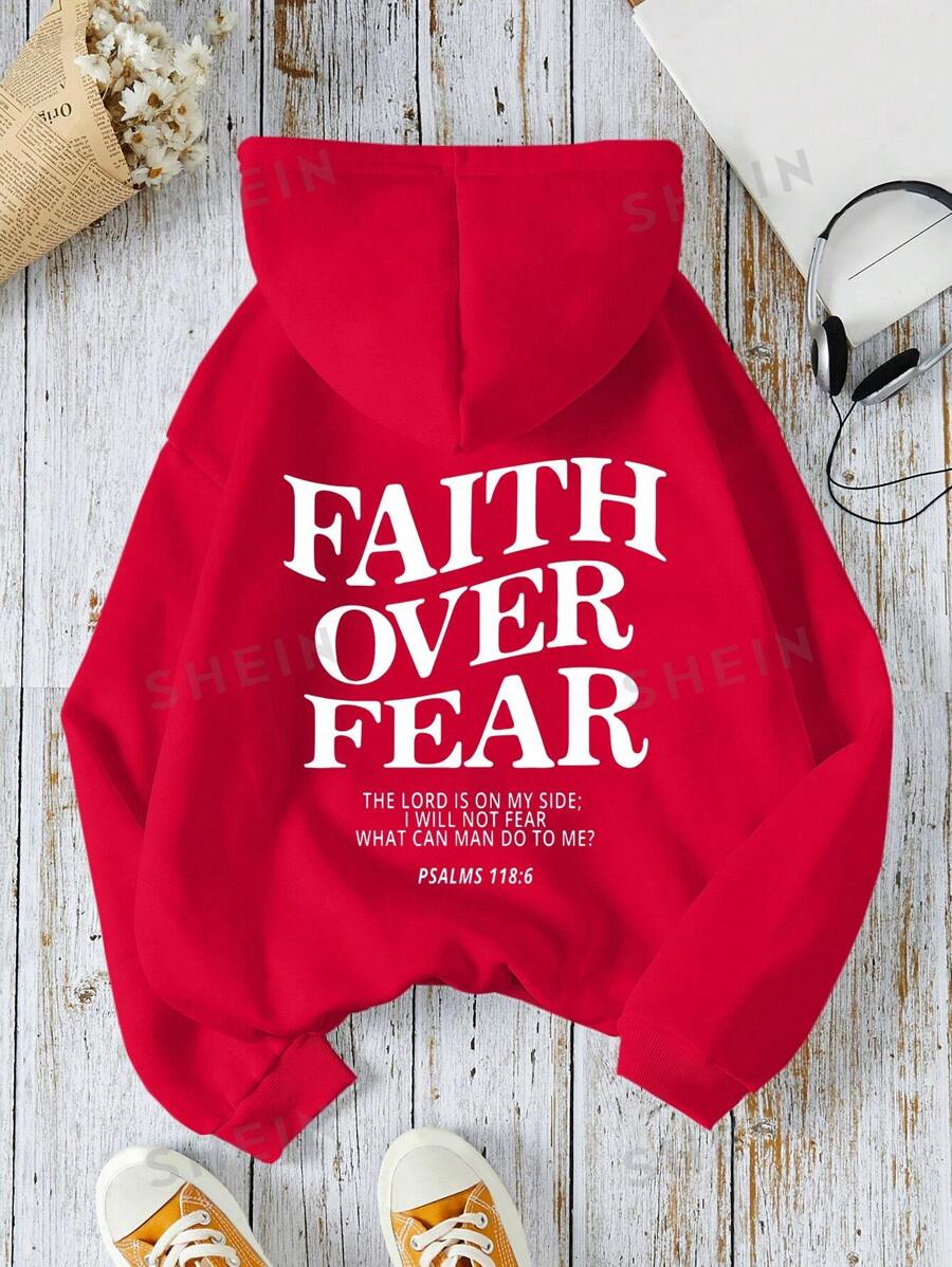 INAWLY Sudadera con capucha casual y simple para mujer con estampado de lema: "LA FE POR ENCIMA DEL MIEDO, EL SEÑOR ESTÁ DE MI LADO, NO TEMERÉ, ¿QUÉ PUEDE HACERME EL HOMBRE? SALMOS 118: 6", de manga larga