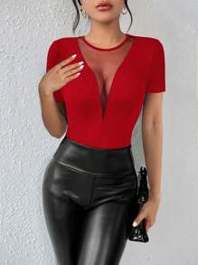 Chiquease 情人节红色短袖圆领/V领T恤女新年衣服 - 紅色 - 查看 1