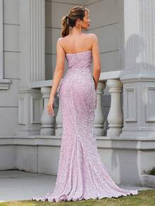 LOVE&LEMONADE Women's Glamorous Side Slit Sequin Mermaid Dress - Pink - View 2