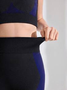 SHEIN Tween Girls Color Block Stretchy Round Neck Athletic Tank Top And Shorts Set - Black - View 3