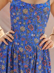 Bohemela Boho Floral Print Summer Cinched Waist Spaghetti Strap Dress - Multicolor - View 6