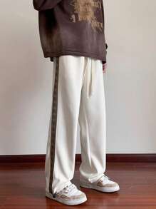 Men's New Casual Loose Fit Knitted Jogger Pants, With Double Side Woven Taping Decoration, Autumn - Apricot - View 1