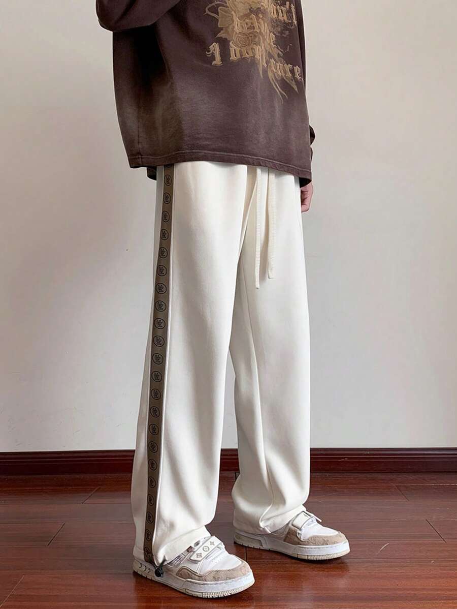 Men's New Casual Loose Fit Knitted Jogger Pants, With Double Side Woven Taping Decoration, Autumn - Apricot - View 1