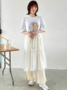 FRIFUL Designer Parte superior transparente, sencilla y ligera con volante para damas