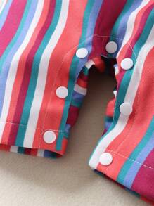 SHEIN Baby Boy Colorful Striped Suspenders Romper For Spring And Summer - Multicolor - View 5
