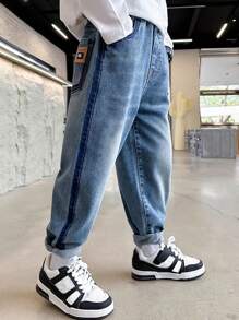 Tween Boys' Jeans With Letter Patch Decoration
