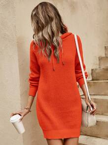 SHEIN Cottnline Women's Drawstring Hooded Short Sweater Dress - Orange - View 3