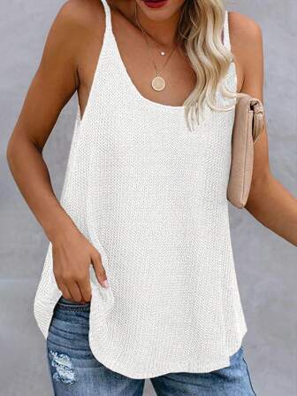 SHEIN LUNE Casual Loose White Knitted Tank Top For Women