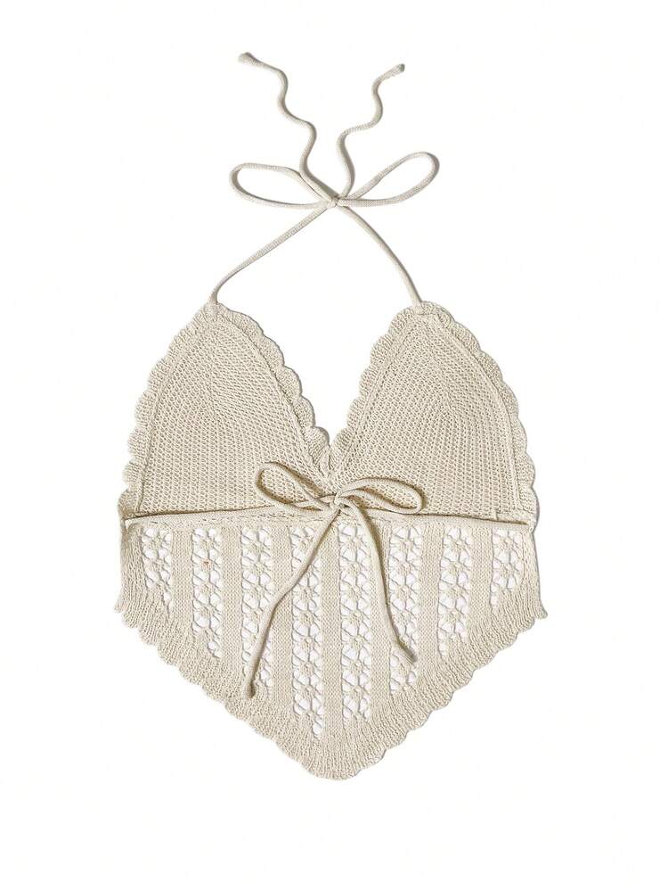 Ladies Solid Color Vacation Style Halter Neck Cover-Up Top,Summer Beach