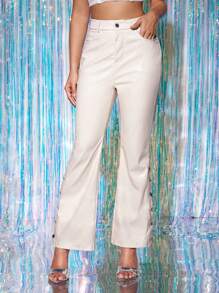 Zolique Women Solid Color Simple Daily Long Pants Fall Cloth For Women - Beige - View 1