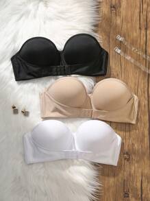 SHEIN 3pcs Ladies' Underwire Detail Buckle Front Closure Bra Strapless Bra - Multicolor - View 1