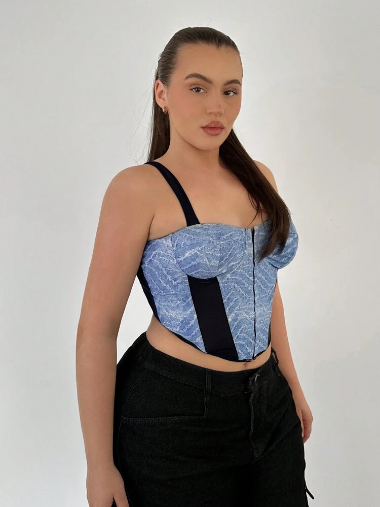 Plus Size Women Sexy Stylish Color Block Cami Bustier Top