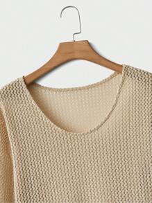 Manfinity Homme Men Solid Color Texture Round Neck Knitted Spring Casual All-Match T-Shirt