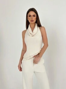 Aloruh 大露背擺式領口雙肩帶不對稱下擺背心 - 杏色 - 查看 3