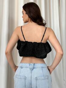 Aloruh Elegant Camisole With Exaggerated Jacquard Blossom Decoration, Going Out Top - Black - View 2