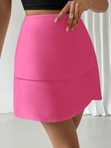 SHEIN Privé Women Wrap Tulip Hem Business Casual Skirt - Hot Pink - View 5
