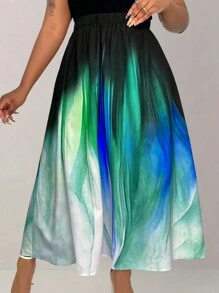 Celure 大尺碼女士漸變色中長裙 - 藍色 - 查看 5