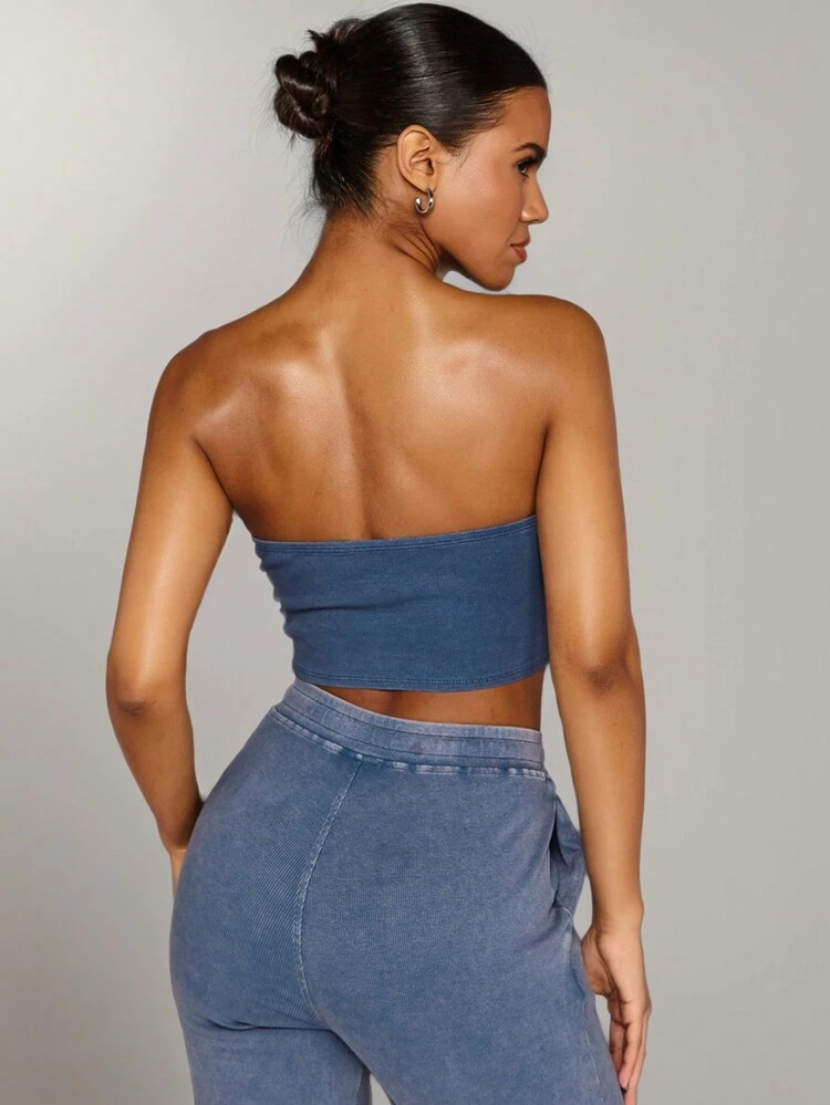 Solid Color Distressed Wasteland Style Snowflake Fading Bralette, Cut-Out Asymmetrical Hem Crop Top, Gray-Blue Slub Knit Tank Top, For Women, Suitable For Going Out, Daily, Casual, And All Match Outfits In Spring And Summer