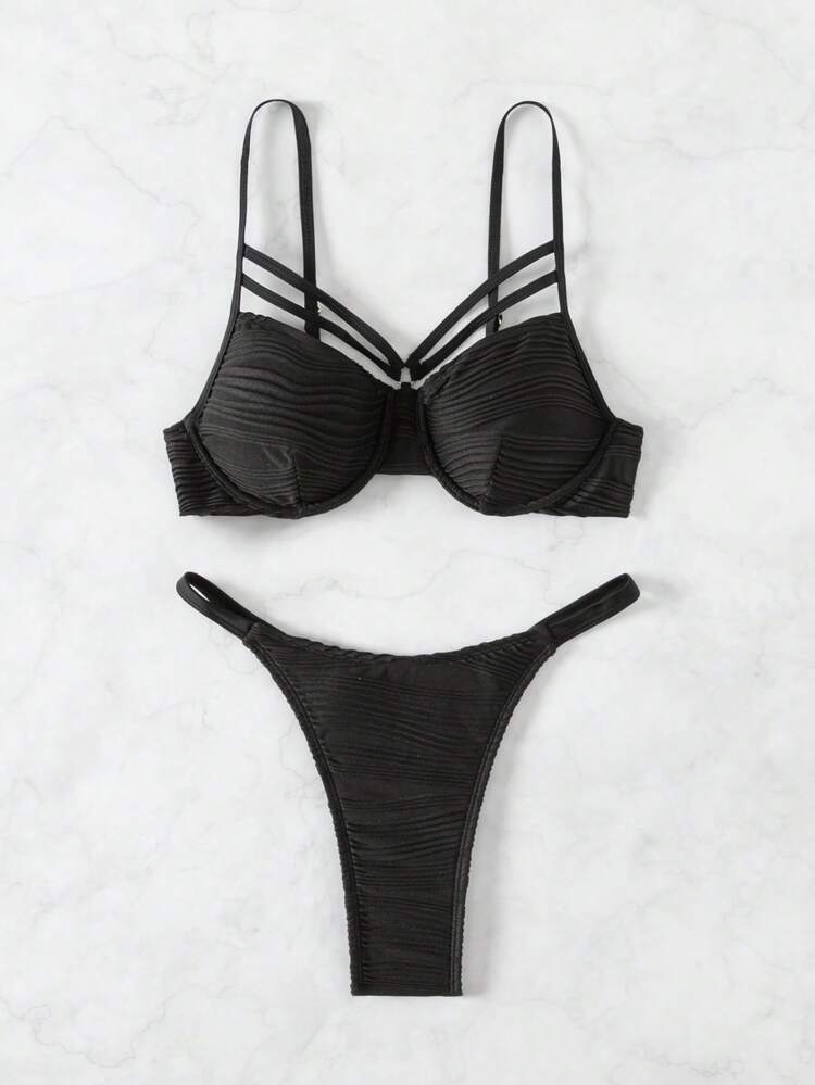 Women Hollow Out Plain Simple Beach Bikini Set With Bra And Briefs Separates,Summer Beach