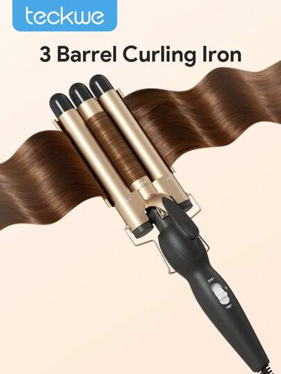 Teckwe 22mm 卷发器，三管卷发器，3 管卷发棒，蛋卷卷发器水波纹，水波纹，蛋卷，直发和弹性卷发，快速加热和双电压卷发，适合女性女孩居家 - 美国插头圣诞礼物，秋冬季假期露营必备品度假配件，露营用品