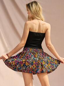 Bohemela Casual Front-Middle Ditsy Floral Patchwork Twisted Women Tube Top - Multicolor - View 2