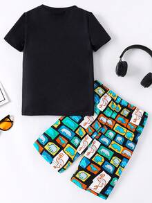 Mùa hè mới đến Áo thun tay ngắn in hình động vật đại dương cho bé trai + quần short Bộ đồ ngủ thoải mái đa năng mặc ở nhà - màu đen - Xem 2