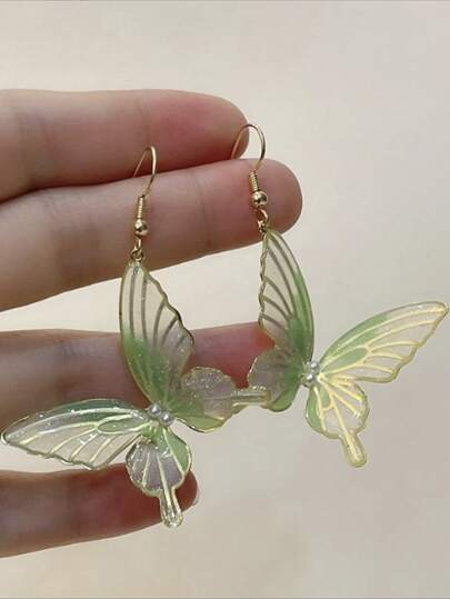 Fairycore 1 Pair Of Cute Green Butterfly Dangle Earrings