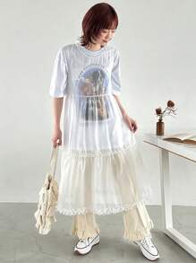 FRIFUL Designer Parte superior transparente, sencilla y ligera con volante para damas